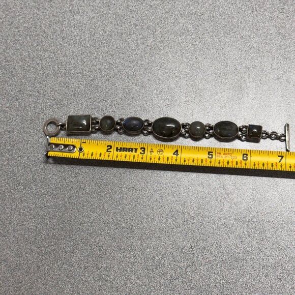 Labradorite & Sterling Silver Vintage Signed 925 PB Bracelet Toggle Clasp 7" - Picture 6 of 7